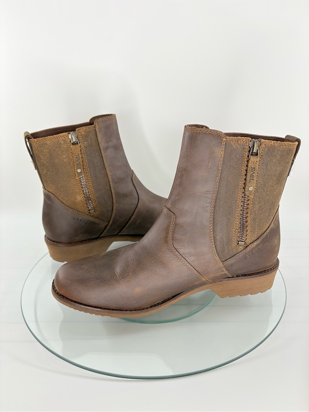 Teva Ellery Waterproof Leather Ankle Boots Women’s 10 Brown Side Zip - Picture 5 of 9